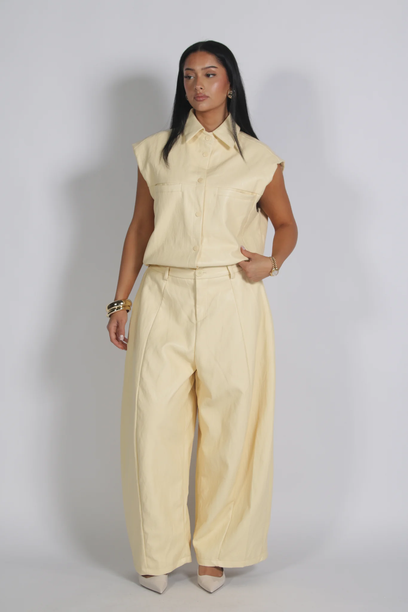 Korte mouwen buttem yellow set - Afbeelding 1