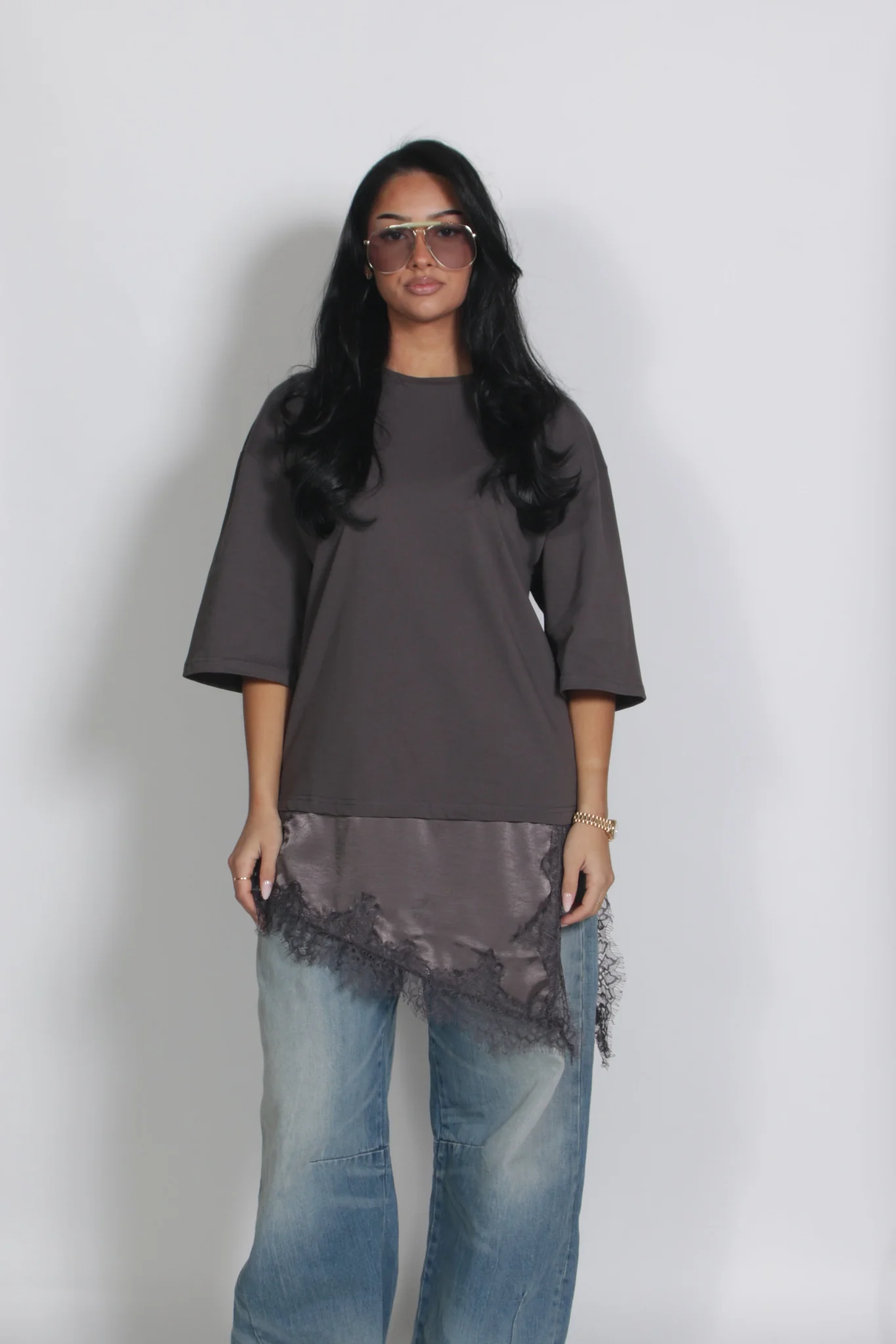 Lace shirt grey - Afbeelding 1
